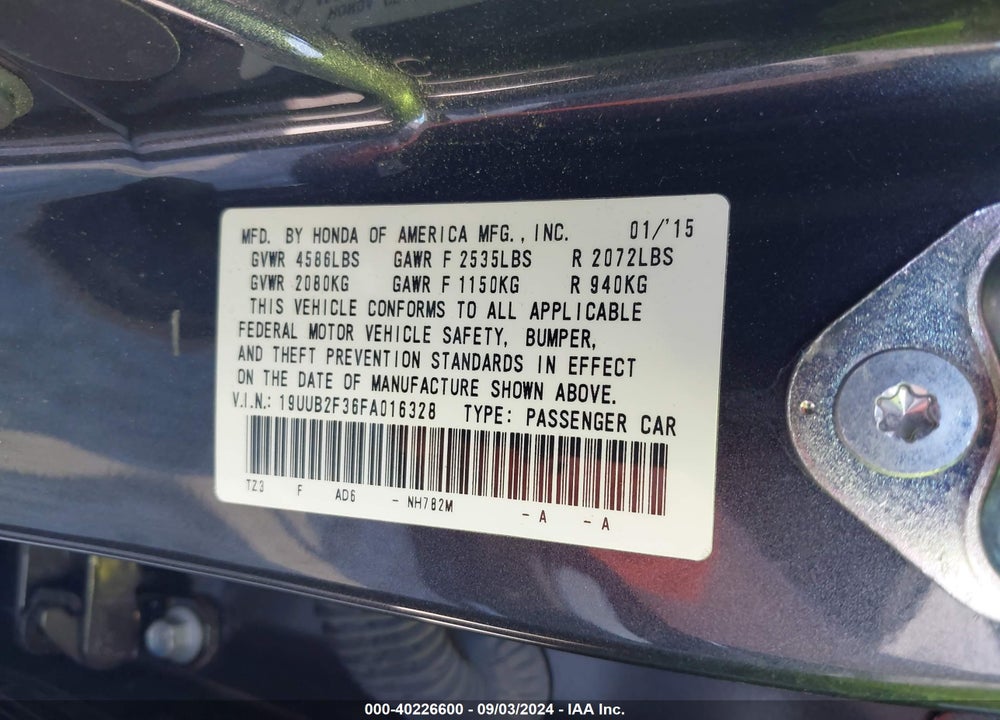 2015 ACURA TLX V6 VIN: 19UUB2F36FA016328