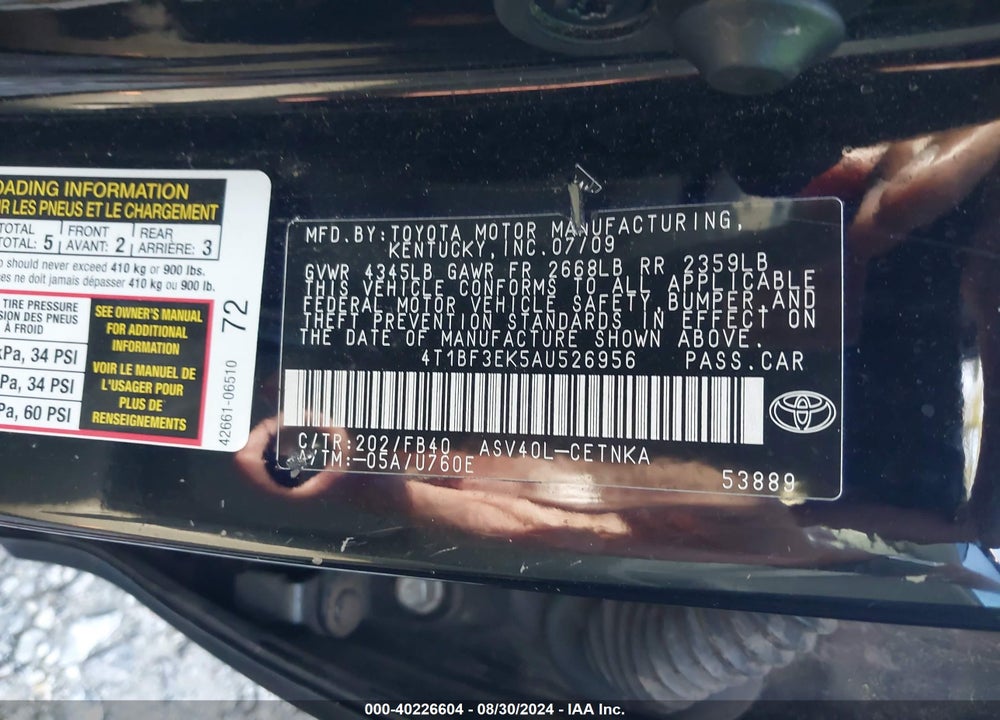 2010 TOYOTA CAMRY LE VIN: 4T1BF3EK5AU526956