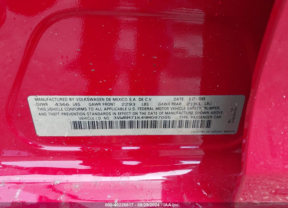 2009 VOLKSWAGEN JETTA SE VIN: 3VWRM71K49M097005