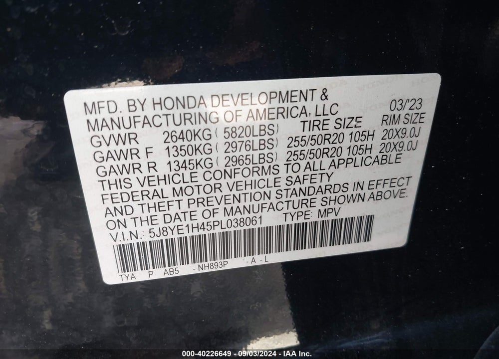2023 ACURA MDX TECHNOLOGY PACKAGE VIN: 5J8YE1H45PL038061