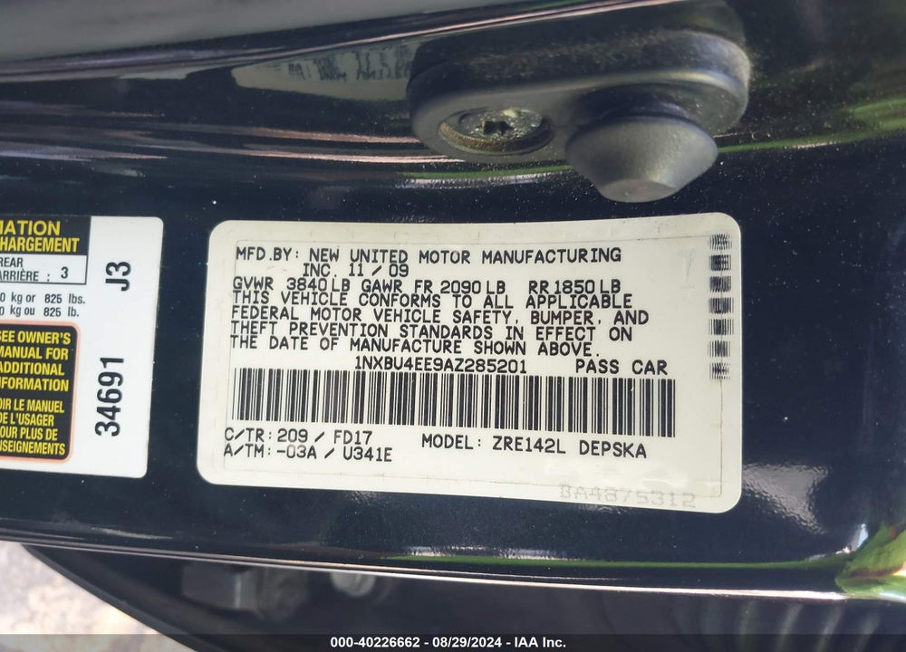2010 TOYOTA COROLLA S VIN: 1NXBU4EE9AZ285201
