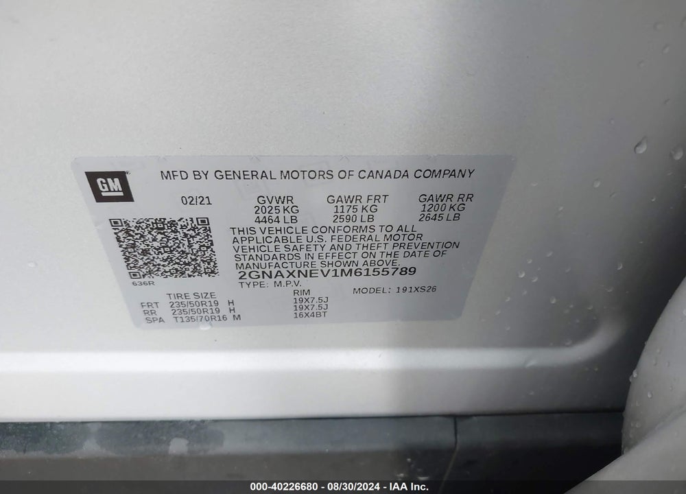 2021 CHEVROLET EQUINOX FWD PREMIER VIN: 2GNAXNEV1M6155789