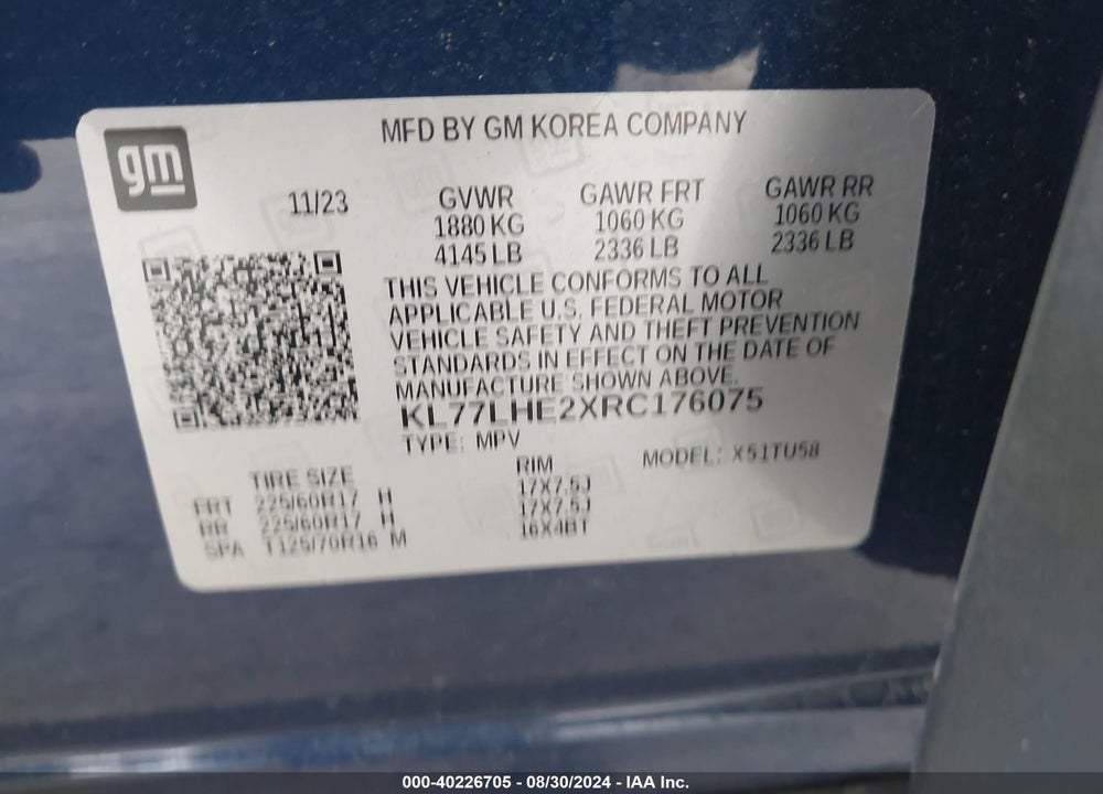 2024 CHEVROLET TRAX FWD LT VIN: KL77LHE2XRC176075
