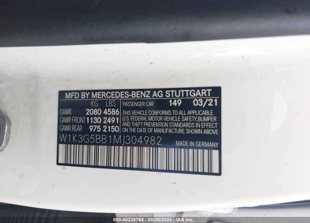 2021 MERCEDES-BENZ AMG A 35 4MATIC VIN: W1K3G5BB1MJ304982