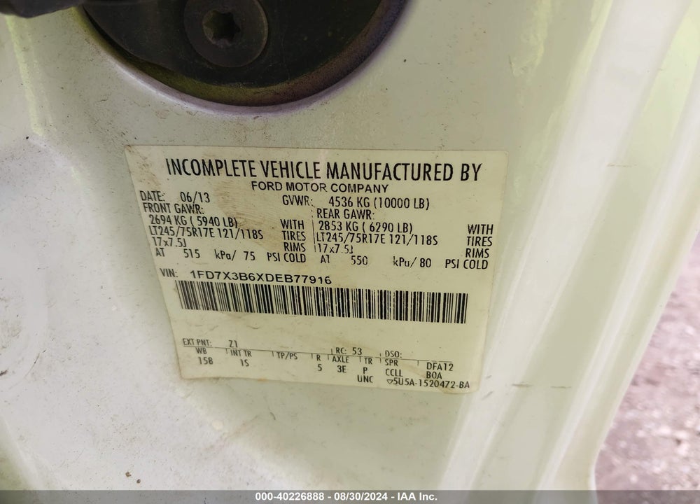 2013 FORD F 350 VIN: 1FD7X3B6XDEB77916