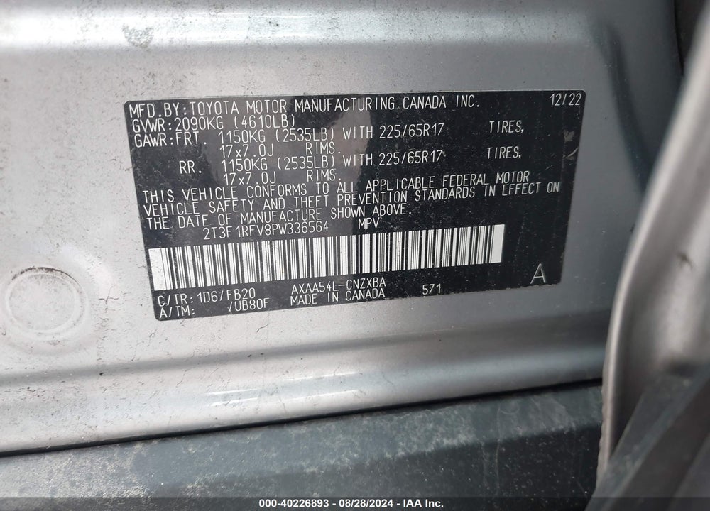2023 TOYOTA RAV4 LE VIN: 2T3F1RFV8PW336564