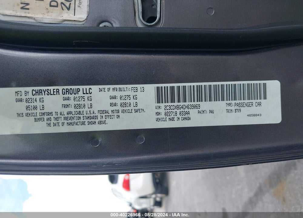 2013 DODGE CHARGER SE VIN: 2C3CDXBG4DH639069