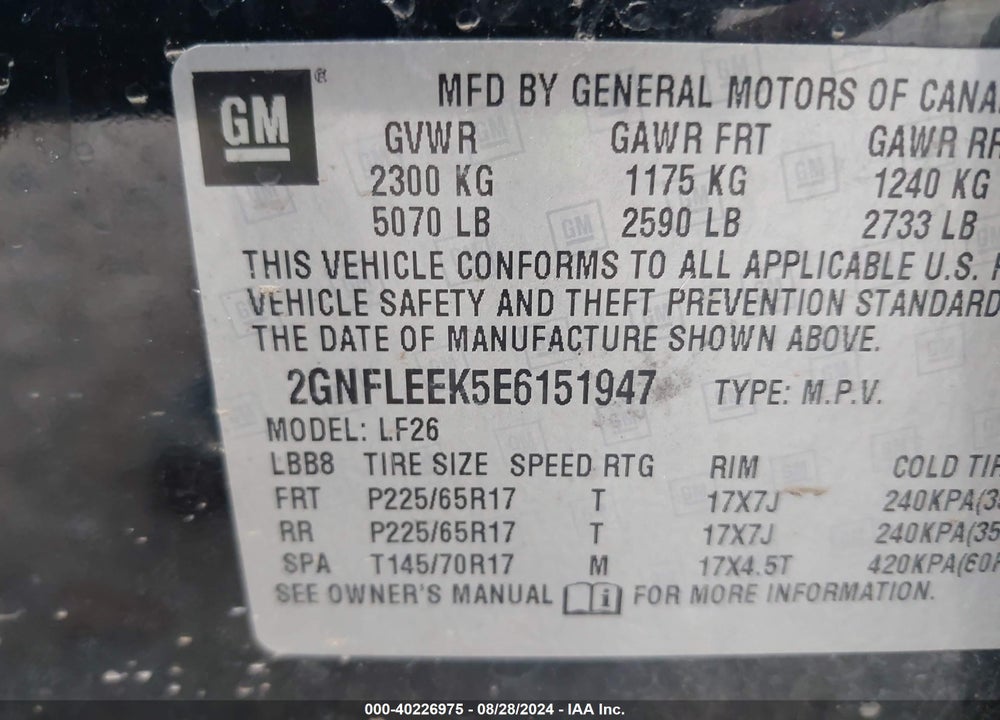 2014 CHEVROLET EQUINOX LS VIN: 2GNFLEEK5E6151947