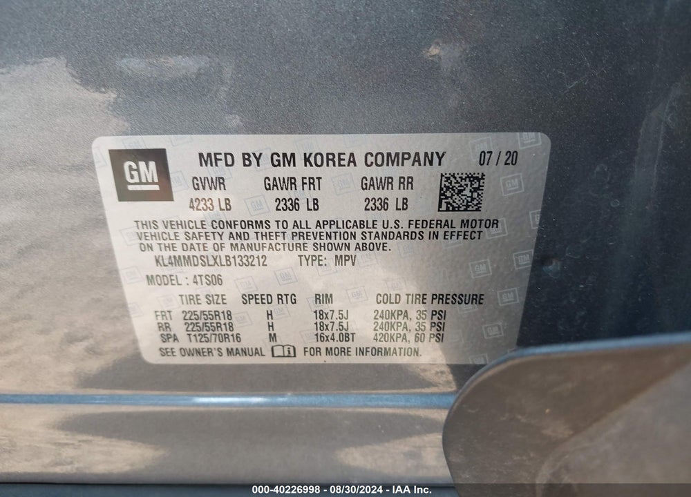 2020 BUICK ENCORE GX FWD SELECT VIN: KL4MMDSLXLB133212