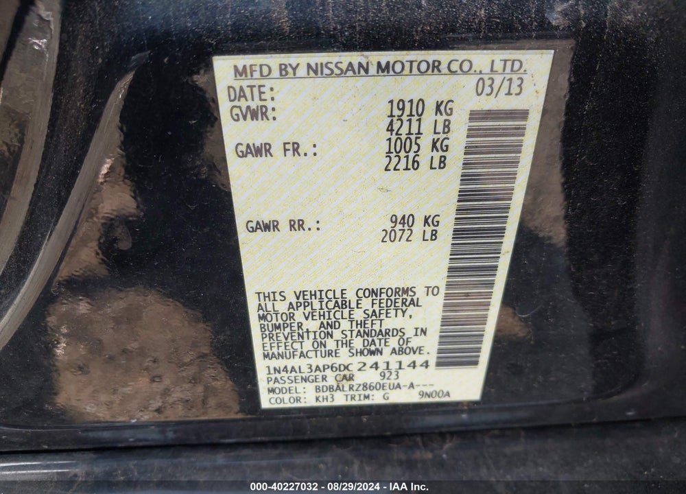 2013 NISSAN ALTIMA 2.5 S VIN: 1N4AL3AP6DC241144