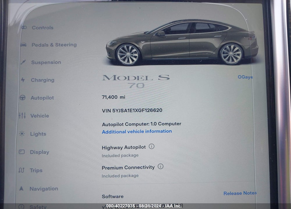 2016 TESLA MODEL S VIN: 5YJSA1E1XGF126620