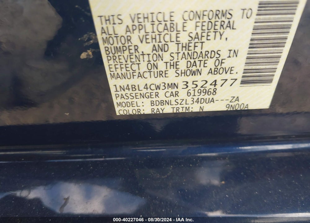 2021 NISSAN ALTIMA SR INTELLIGENT AWD VIN: 1N4BL4CW3MN352477