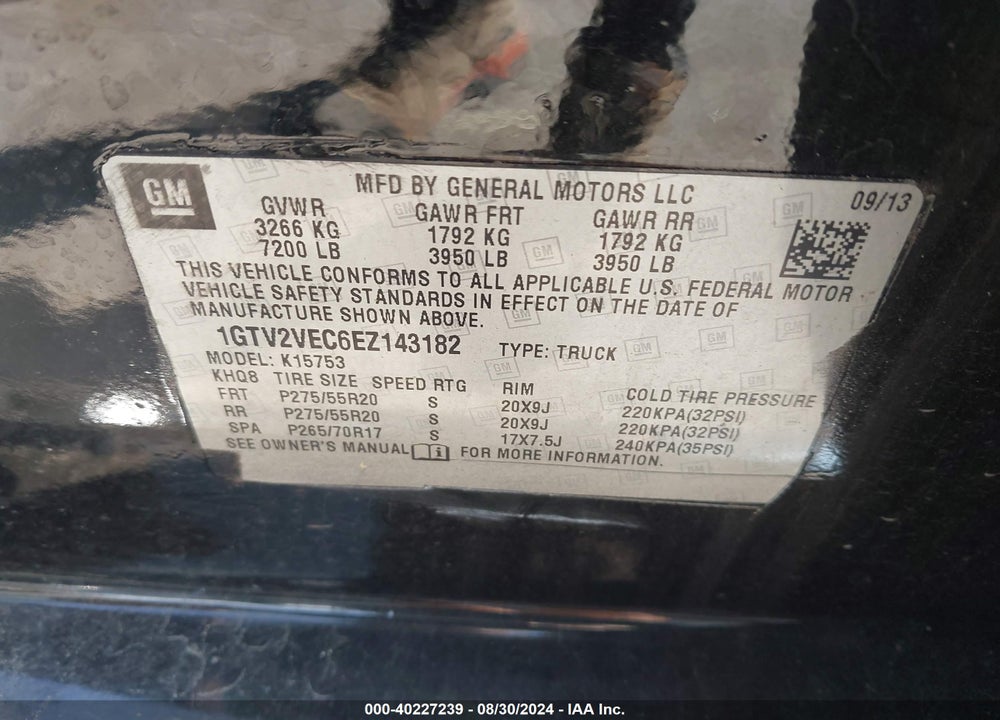 2014 GMC SIERRA 1500 SLT VIN: 1GTV2VEC6EZ143182