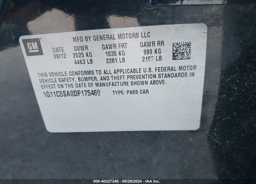 2013 CHEVROLET MALIBU 1LT VIN: 1G11C5SA0DF175469
