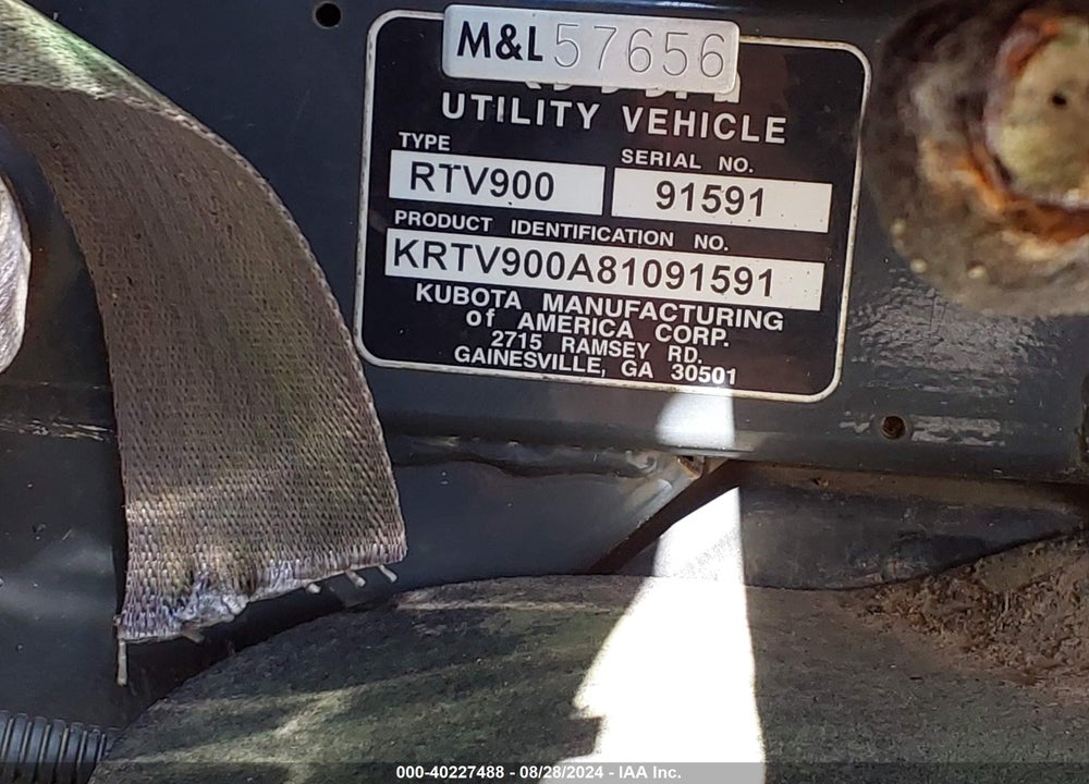2010 KUBOTA RTV900 VIN: KRTV900A81091591
