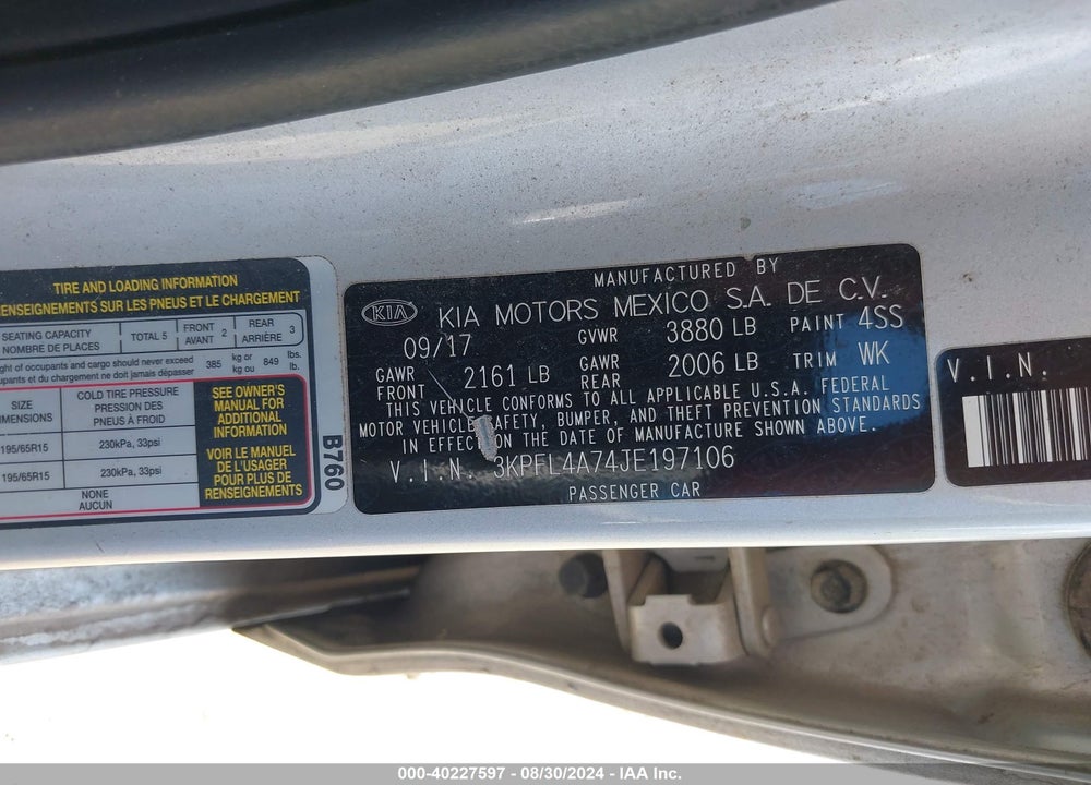 2018 KIA FORTE LX VIN: 3KPFL4A74JE197106