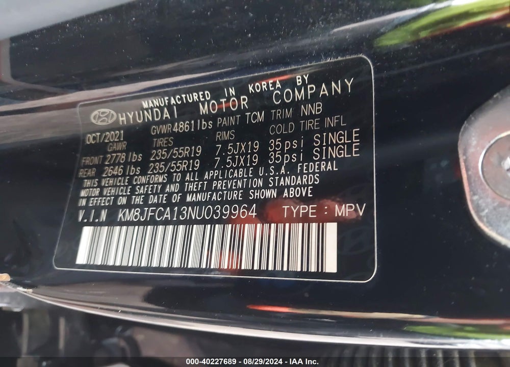 2022 HYUNDAI TUCSON HYBRID SEL CONVENIENCE VIN: KM8JFCA13NU039964