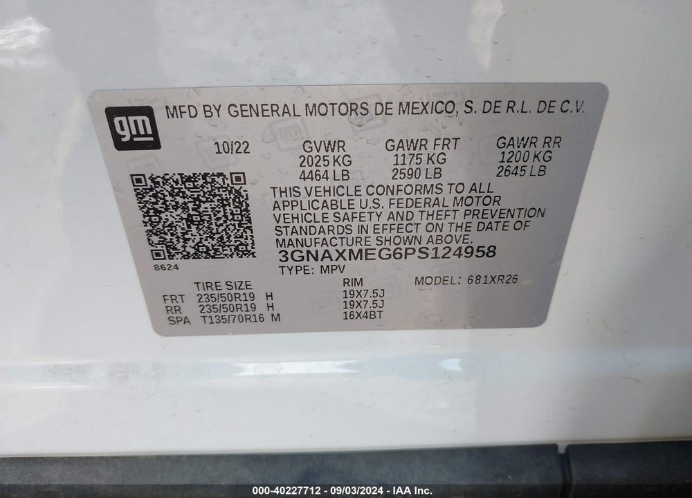 2023 CHEVROLET EQUINOX FWD RS VIN: 3GNAXMEG6PS124958