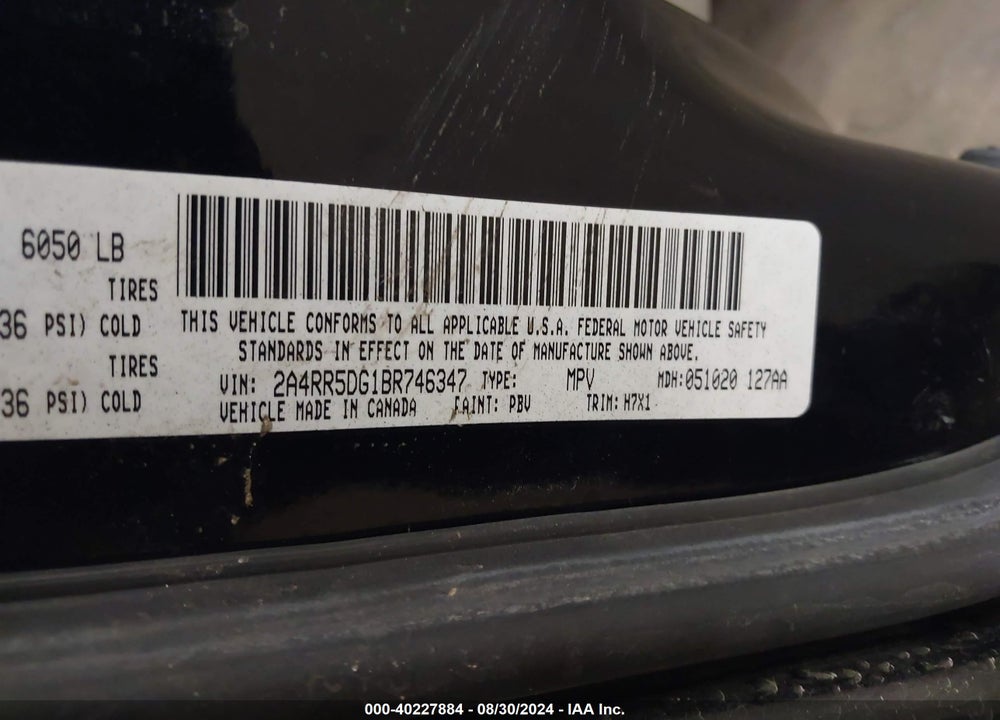 2011 CHRYSLER TOWN & COUNTRY TOURING VIN: 2A4RR5DG1BR746347