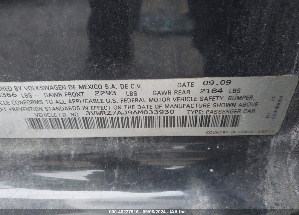 2010 VOLKSWAGEN JETTA SE VIN: 3VWRZ7AJ9AM033930