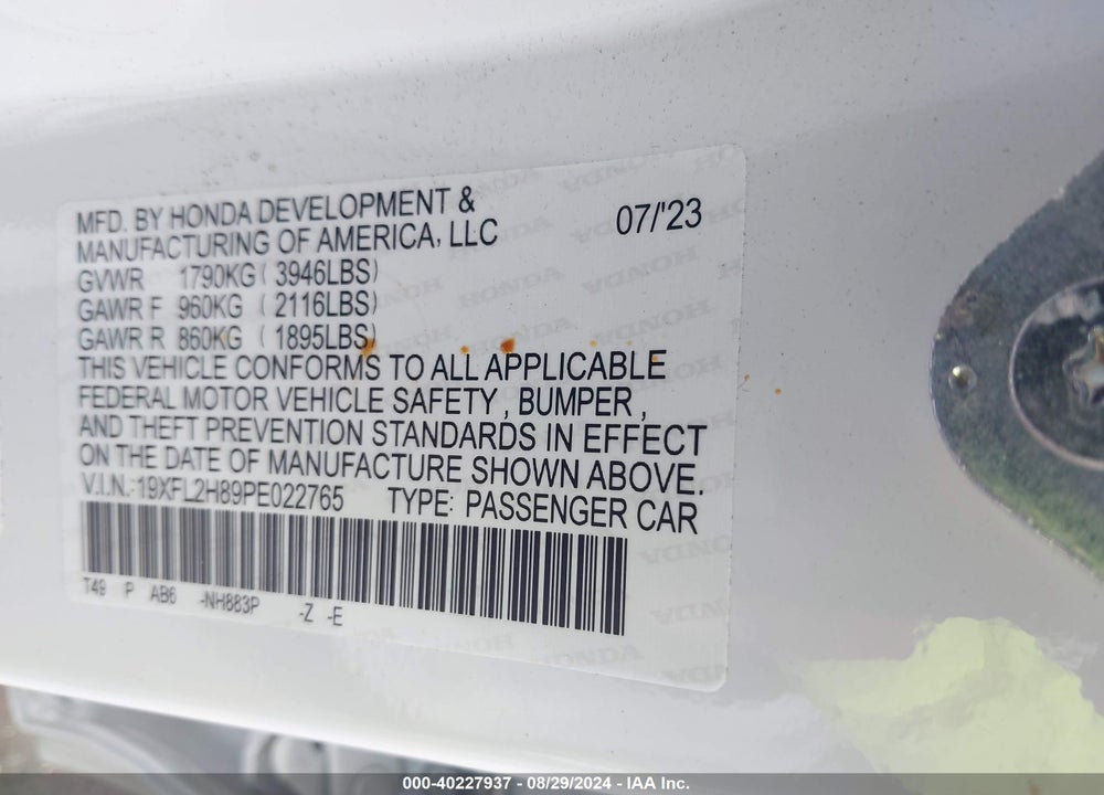 2023 HONDA CIVIC SPORT VIN: 19XFL2H89PE022765