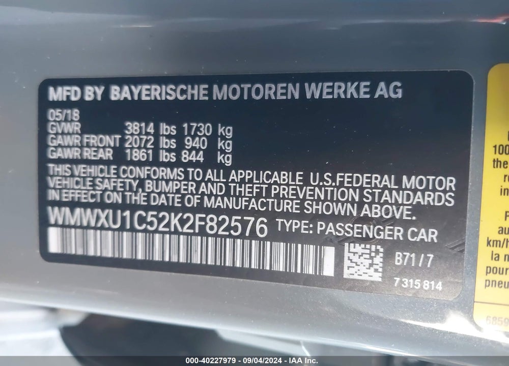 2019 MINI HARDTOP COOPER VIN: WMWXU1C52K2F82576