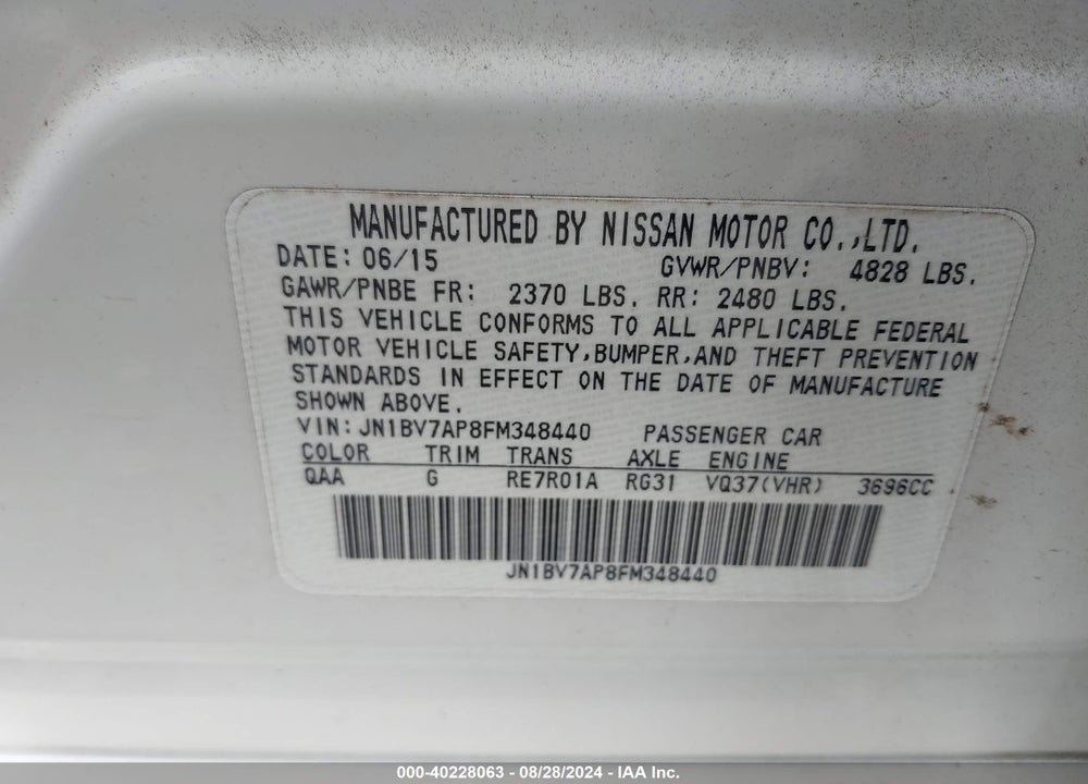2015 INFINITI Q50 PREMIUM VIN: JN1BV7AP8FM348440