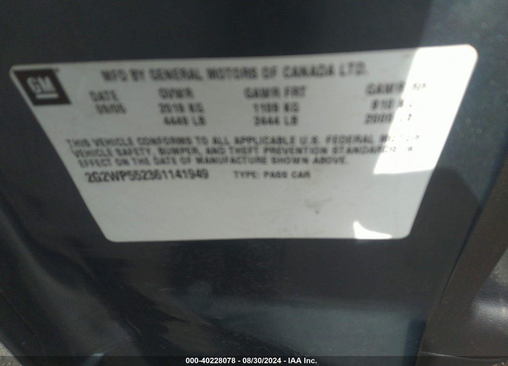 2006 PONTIAC GRAND PRIX VIN: 2G2WP552361141949