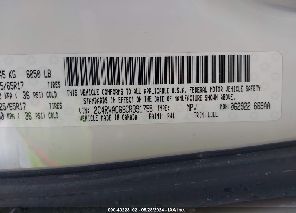 2012 VOLKSWAGEN ROUTAN SEL VIN: 2C4RVACG8CR391755