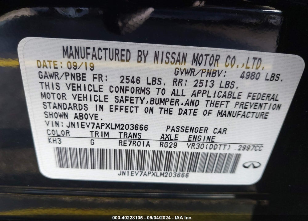 2020 INFINITI Q50 EDITION 30 VIN: JN1EV7APXLM203666