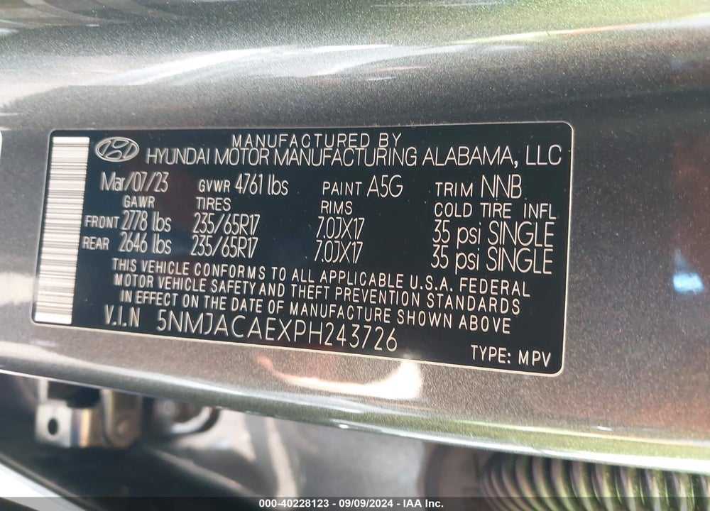 2023 HYUNDAI TUCSON SE VIN: 5NMJACAEXPH243726