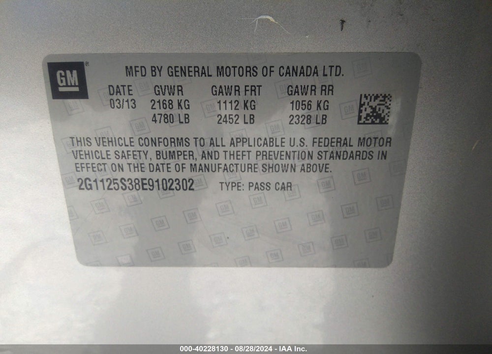 2014 CHEVROLET IMPALA 2LT VIN: 2G1125S38E9102302