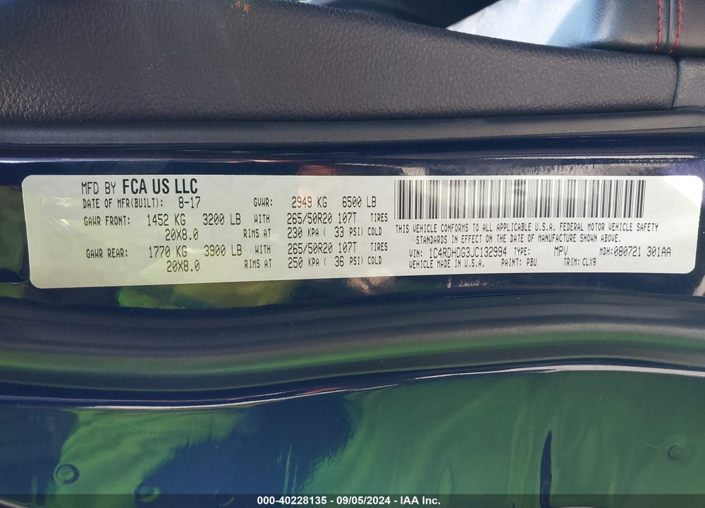 2018 DURANGO DODGE  GT RWD VIN: 1C4RDHDG3JC132994