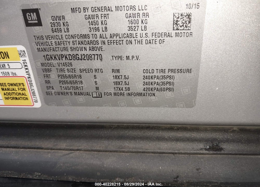 2016 GMC ACADIA SLE-2 VIN: 1GKKVPKD8GJ208770