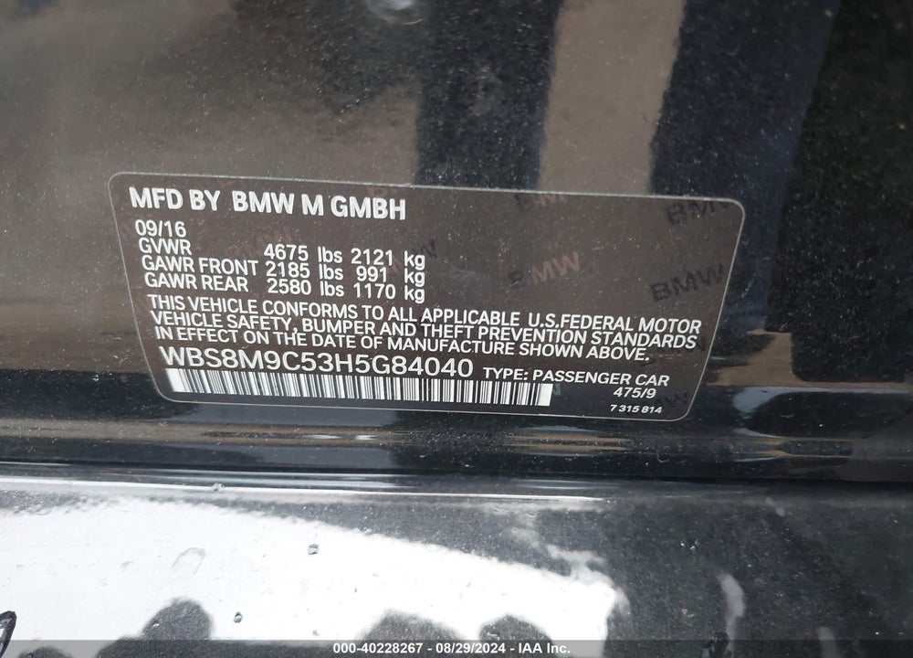 2017 BMW M3 VIN: WBS8M9C53H5G84040