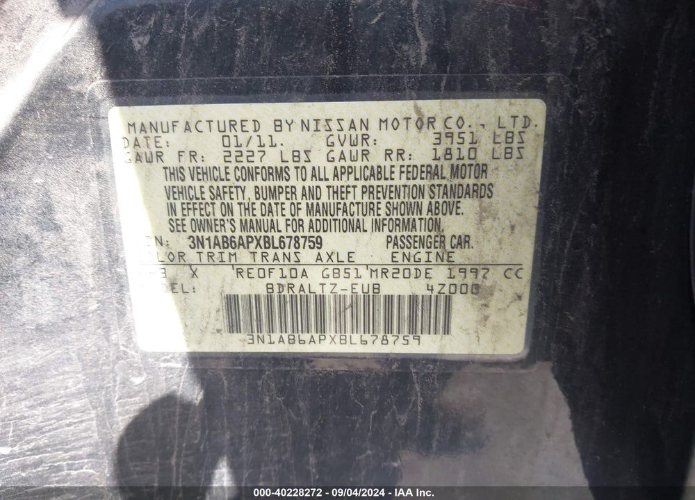 2011 NISSAN SENTRA 2.0SR VIN: 3N1AB6APXBL678759