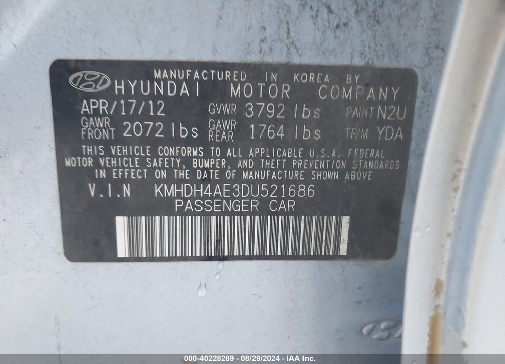 2013 HYUNDAI ELANTRA GLS VIN: KMHDH4AE3DU521686
