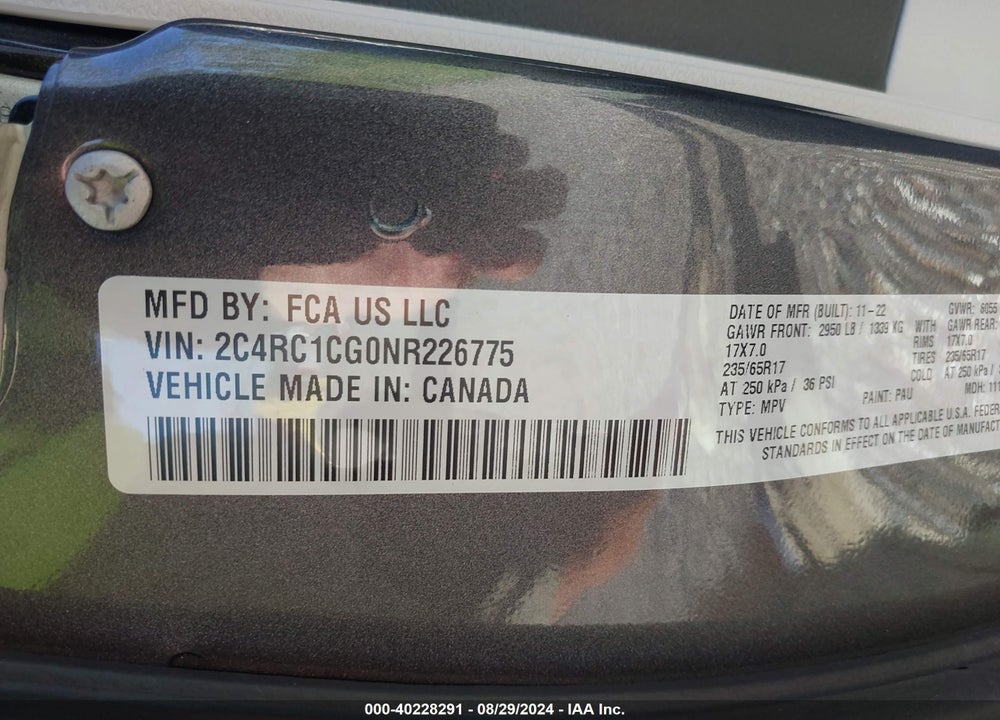 2022 CHRYSLER VOYAGER LX VIN: 2C4RC1CG0NR226775