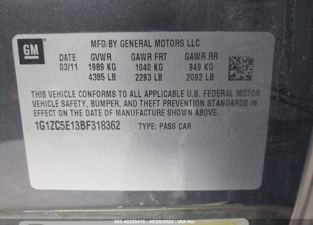 2011 CHEVROLET MALIBU 1LT VIN: 1G1ZC5E13BF318362