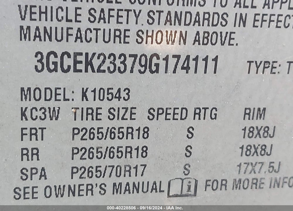 2009 CHEVROLET SILVERADO 1500 LT VIN: 3GCEK23379G174111