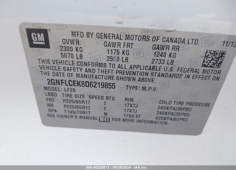 2013 CHEVROLET EQUINOX LS VIN: 2GNFLCEK8D6219855