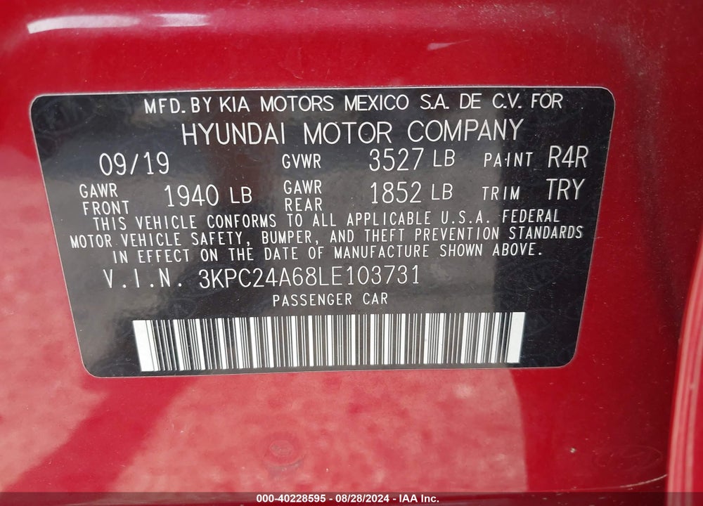 2020 HYUNDAI ACCENT SE VIN: 3KPC24A68LE103731