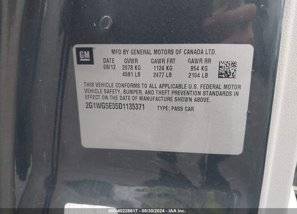 2013 CHEVROLET IMPALA LT VIN: 2G1WG5E35D1135371