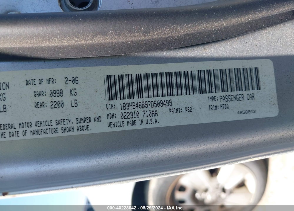 2007 DODGE CALIBER SXT VIN: 1B3HB48B97D509499