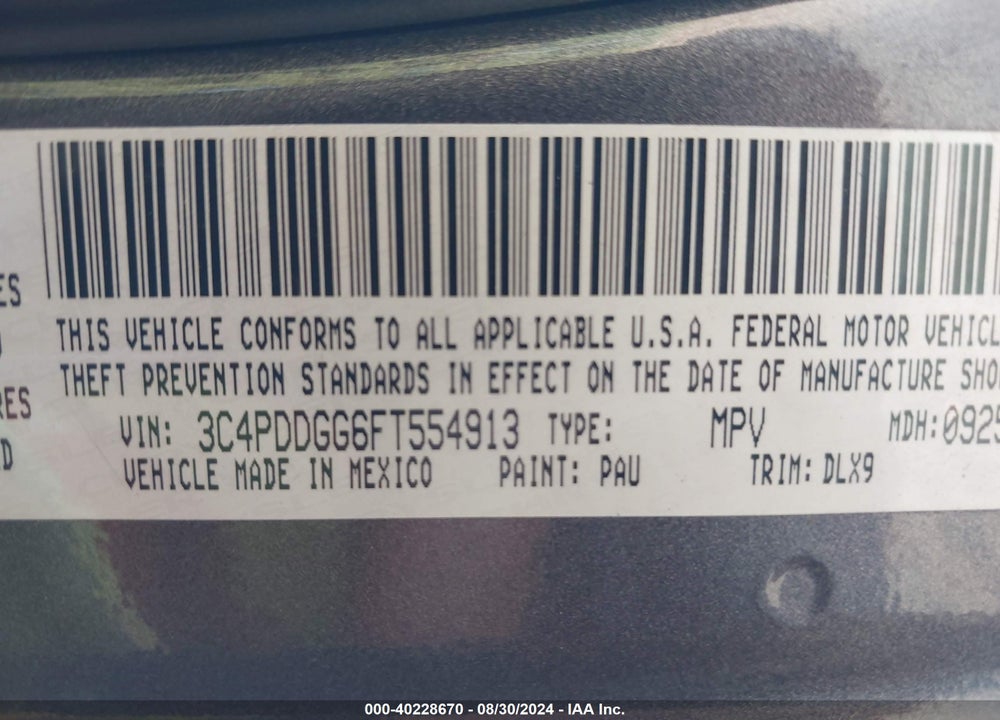 2015 DODGE JOURNEY CROSSROAD VIN: 3C4PDDGG6FT554913