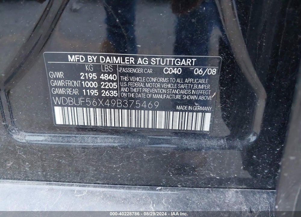 2009 MERCEDES-BENZ E 350 VIN: WDBUF56X49B375469