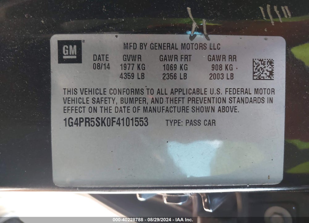 2015 BUICK VERANO CONVENIENCE GROUP VIN: 1G4PR5SK0F4101553