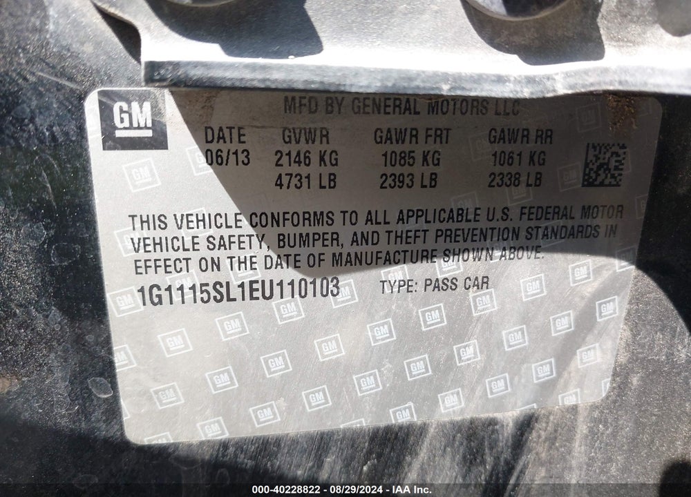 2014 CHEVROLET IMPALA 1LT VIN: 1G1115SL1EU110103