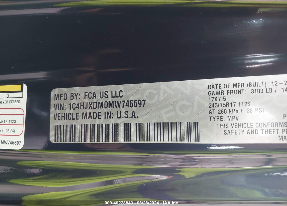 2021 JEEP WRANGLER UNLIMITED SPORT 4X4 VIN: 1C4HJXDM0MW746697