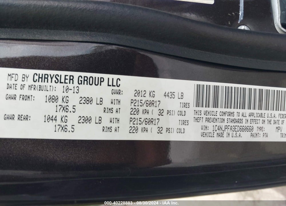 2014 JEEP PATRIOT LATITUDE VIN: 1C4NJPFA3ED660660